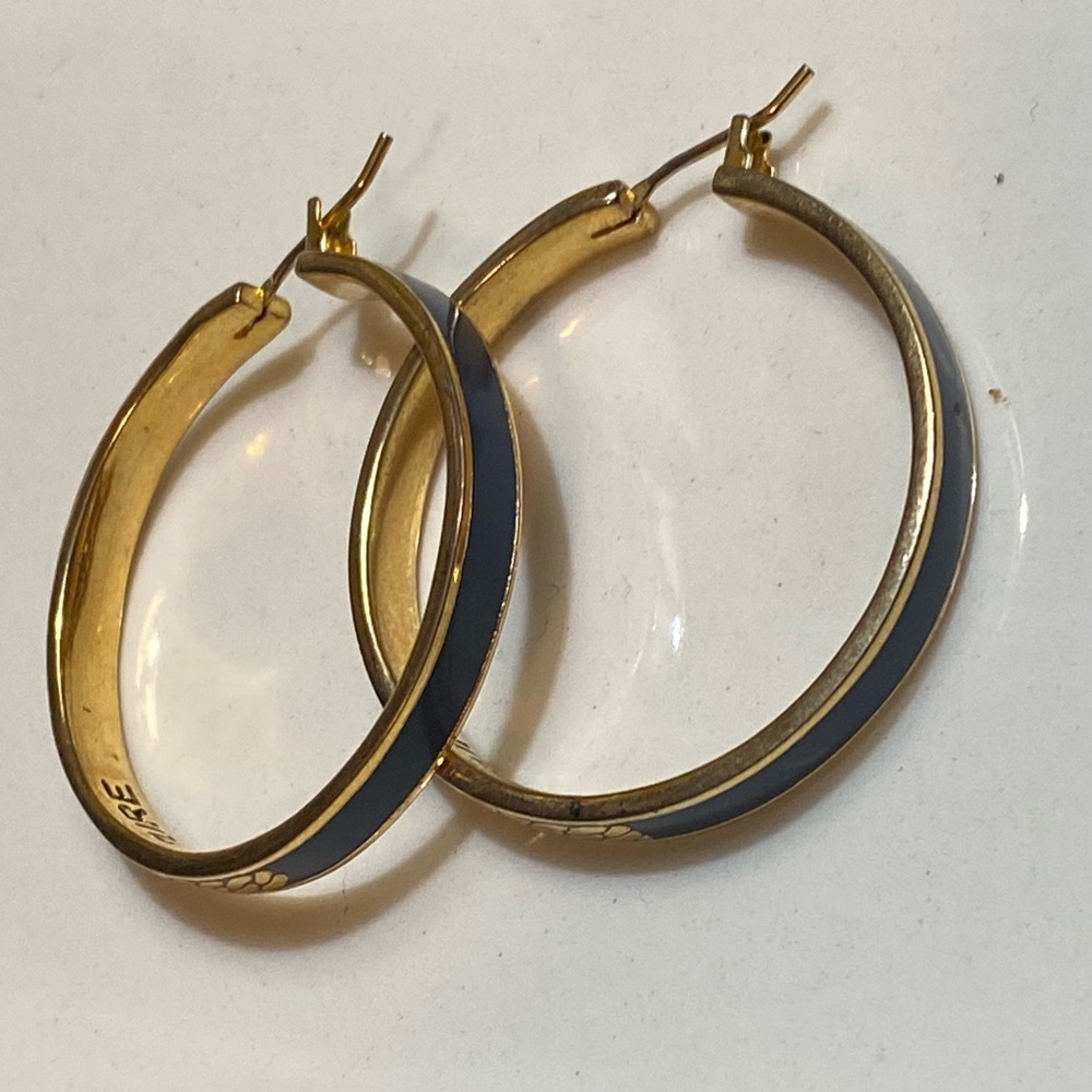Juicy Couture Blue Etched Gold Hoop Earrings